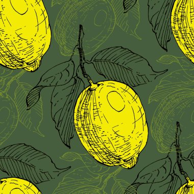 Pembe arka planda izole edilmiş limonlu tropik, pürüzsüz desen. Tekstil, ambalaj kağıdı, duvar kağıdı için tasarım.