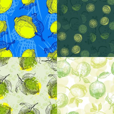 Pembe arka planda izole edilmiş limonlu tropik, pürüzsüz desen. Tekstil, ambalaj kağıdı, duvar kağıdı için tasarım.