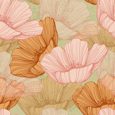 Haşhaş tarlası çiçekleriyle kusursuz desen. Kır çiçekleri modaya uygun sonsuz desenler. Meadow Çiçek Çizimi. Çiçek açan gelincik çiçekleri pürüzsüz desen.