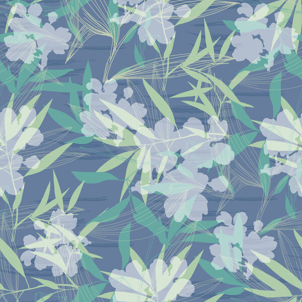 Бесшовный узор с бамбуком и сакурой. Цветной эскиз стиль ручной работы фон. Подробная иллюстрация, нарисованная вручную. Отлично подходит для текстиля, принтов, приглашений, упаковки