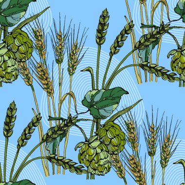 Zıpzıp ve buğdaylı kusursuz desen. Renkli taslak stili el çizimi arka plan. Ayrıntılı illüstrasyon, el çizimi. Kumaş ve tekstil için harika, parmak izleri, davetiye, ambalaj, ya da herhangi bir istenen fikir için..