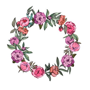 Gerçekçi botanik tarzında zarif şakayıklar, beyaz arka planda izole edilmiş, düğün davetiyeleri, çiçek baskıları, tebrik kartları, ambalaj tasarımı ve romantik dekor için mükemmel.