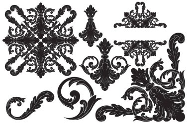 Karmaşık siyah çiçek desenleri koleksiyonu