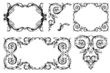 Çerçeve ve Sınırlar. Tasarım için klasik klasik barok element vektörü. Dekoratif tasarım unsuru filigran hat vektörü. Tebrik kartı dekorasyonu için kullanabilirsiniz..