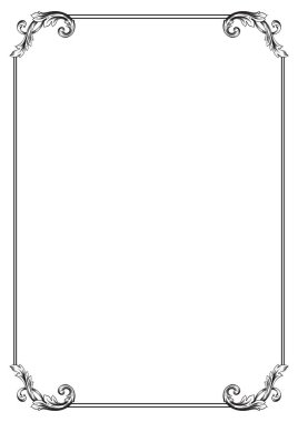 Sınır Çerçeve Vintage Dekoratif. Beyaz arka planda izole edilmiş. Metni süslemek için dikey boş şablonlar. Selamlama ya da düğün çerçevesi.