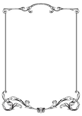 Sınır Çerçeve Vintage Dekoratif. Beyaz arka planda izole edilmiş. Metni süslemek için dikey boş şablonlar. Selamlama ya da düğün çerçevesi.