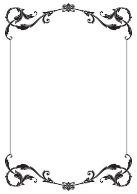 Sınır Çerçeve Vintage Dekoratif. Beyaz arka planda izole edilmiş. Metni süslemek için dikey boş şablonlar. Selamlama ya da düğün çerçevesi.