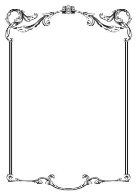 Sınır Çerçeve Vintage Dekoratif. Beyaz arka planda izole edilmiş. Metni süslemek için dikey boş şablonlar. Selamlama ya da düğün çerçevesi.