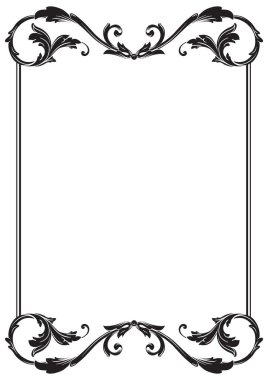 Sınır Çerçeve Vintage Dekoratif. Beyaz arka planda izole edilmiş. Metni süslemek için dikey boş şablonlar. Selamlama ya da düğün çerçevesi.