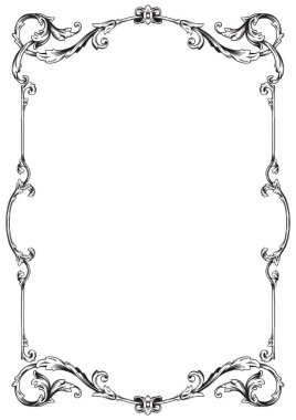 Sınır Çerçeve Vintage Dekoratif. Beyaz arka planda izole edilmiş. Metni süslemek için dikey boş şablonlar. Selamlama ya da düğün çerçevesi.