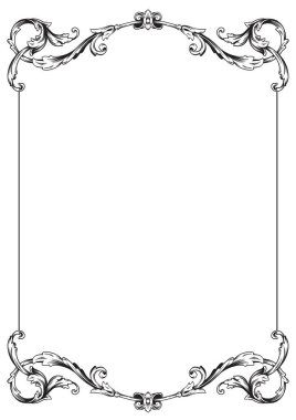 Sınır Çerçeve Vintage Dekoratif. Beyaz arka planda izole edilmiş. Metni süslemek için dikey boş şablonlar. Selamlama ya da düğün çerçevesi.