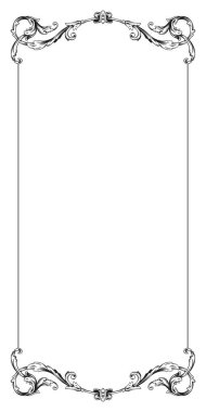Sınır Çerçeve Vintage Dekoratif. Beyaz arka planda izole edilmiş. Metni süslemek için dikey boş şablonlar. Selamlama ya da düğün çerçevesi.