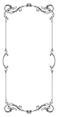 Sınır Çerçeve Vintage Dekoratif. Beyaz arka planda izole edilmiş. Metni süslemek için dikey boş şablonlar. Selamlama ya da düğün çerçevesi.