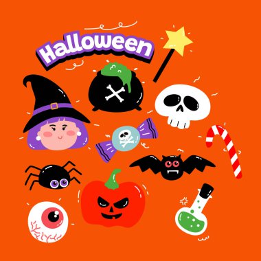 Cadılar Bayramı simgeleri, yarasa, balkabağı örümceği ve diğer cadı sembolleriyle belirlendi. Geleneksel ve kültürel tatil konsepti için tasarım ögesi