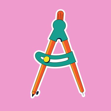 Ofis pusulasının parlak vektör etiketi. İzole okul malzemeleri ikonu pembe arka planda, kırtasiyede, vektör illüstrasyonunda çizgi film tarzında. Geçmişe dönük tasarım için iyi bir eşleşme.