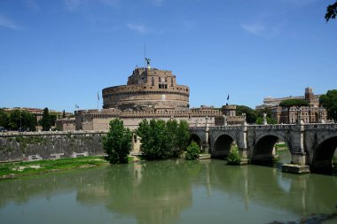 Castel Sant'Angelo (also known as Hadrian's Mausoleum), located on the right bank of the Tiber not far from the Vatican, it