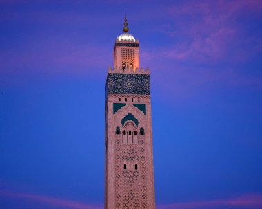 MOROCCO CASABLANCA  Hassan II Mosque, built by the will of the sovereign Hassan II and inaugurated in 1993, is the largest mosque in Morocco in size and among the largest in the world clipart