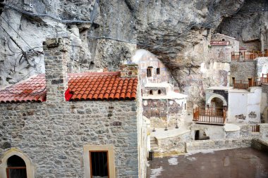 TURKYE,The Orthodox monastery of Sumela, built on a cliff overlooking the Altindere valley at 1200 meters above sea level, is located in the Maka region, today partially restored by the Turkish government clipart