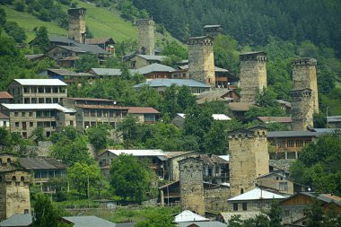 GEORGIA,Mestia is a city in Georgia, located in the Samegrelo-Zemo Svaneti region, located at the foot of Mount Ushba. Characteristic of the area and the city are the dozens of watchtowers. clipart