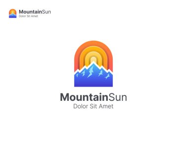 Colorful mountain with sun logo clipart