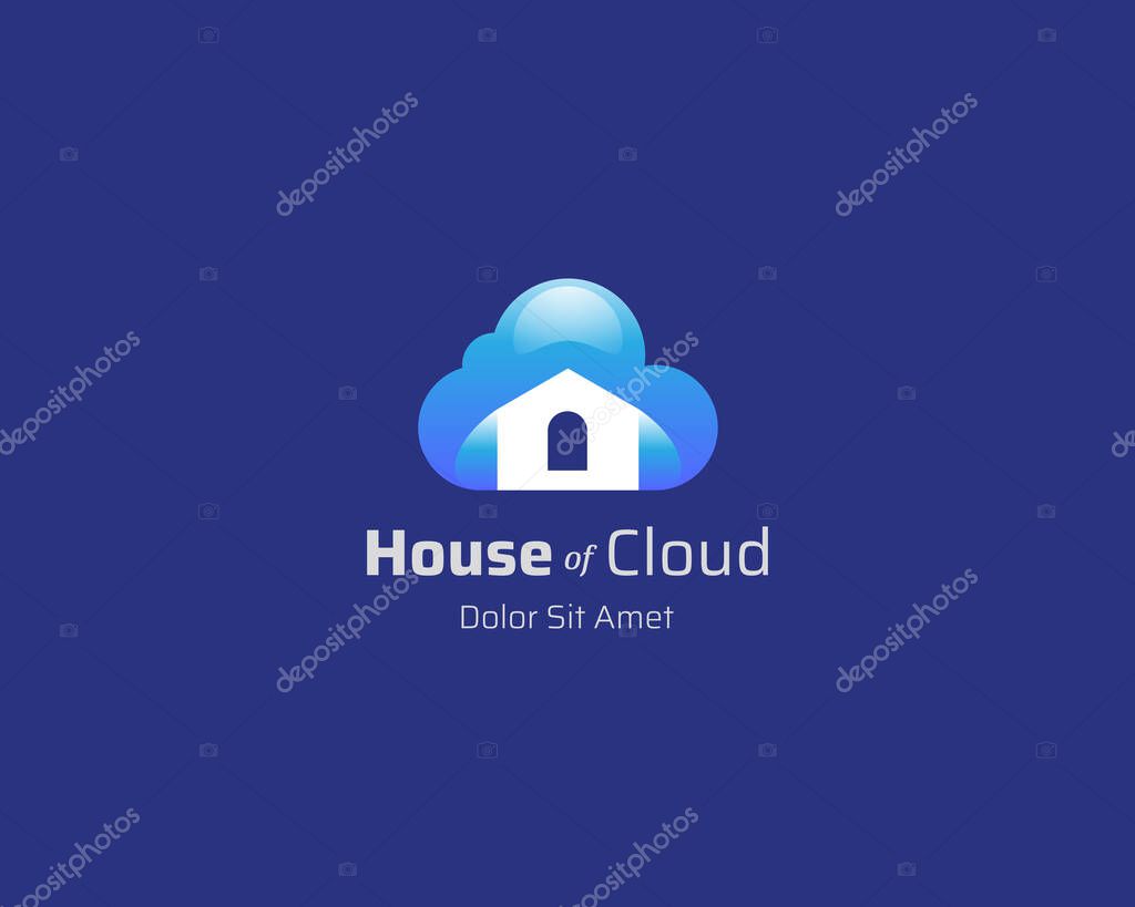 Blue cloud with creative house logo gradient