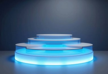 Penceresi açık gri arkaplan gölgesi olan bir Neon Işık Podyumu