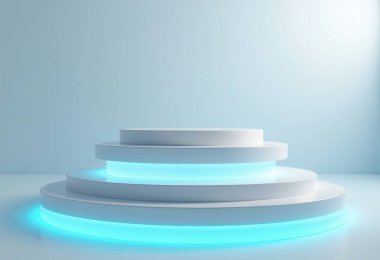 A Neon Light Podium with shadow from window light grey background clipart