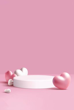 Valentine Pembe 3D Gerçekçi Arkaplan Podyumu Ürün Gösterimi