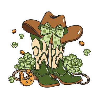 Lucky boots Cowboy Retro Vintage T-shirt Design clipart