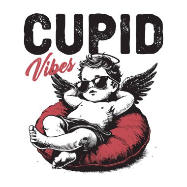 cupid vibes Retro Vintage Valentine tişört tasarımı