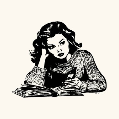  Graphic Tees için Güzel Kadın Kitap Okuma Moda Klasik Kitap Retro Sanat Tasarımı