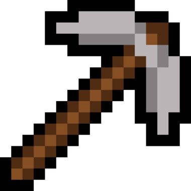 Cücenin aleti, kaya çekici. Piksel grafikleri, kahverengiyle simge şeklinde çizimler. Bir kulp var. Keskin kenarlı bir alet. Oyundaki karakterin sembolü, logo.