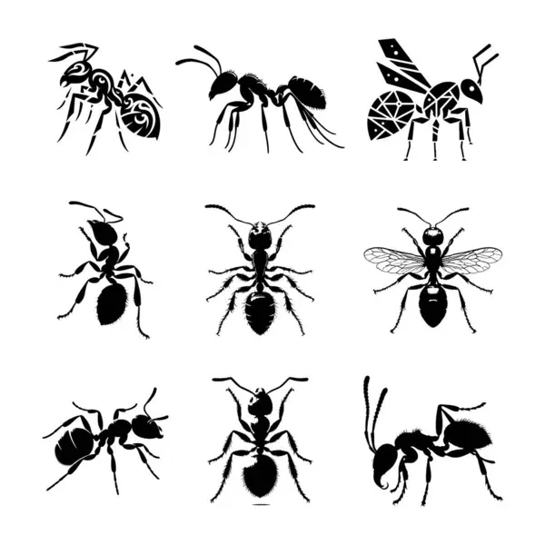 Stock vector Nine distinct ants design, each showcasing a unique artistic style