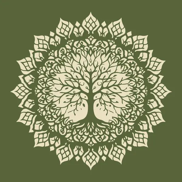 stock vector Tree of Life Mandala on Olive Green