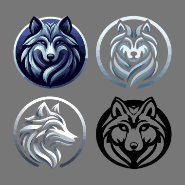 Four Wolf Head Artworks Set Collection clipart