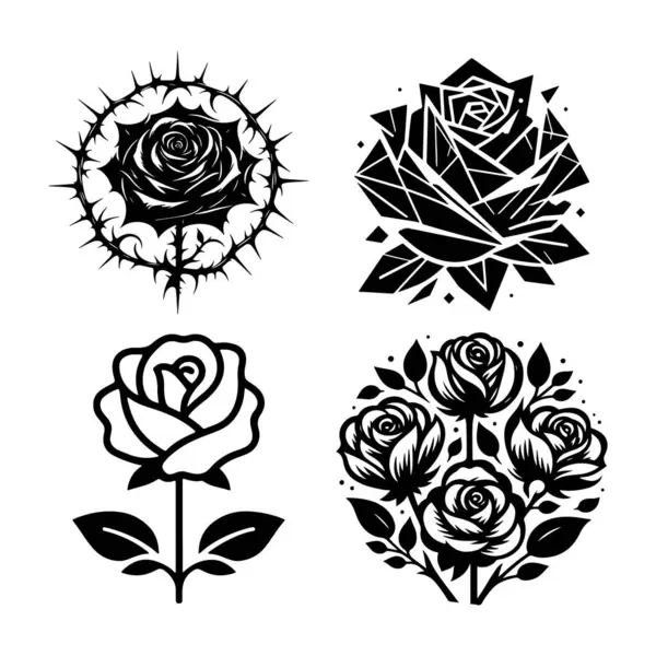 stock vector The Four Silhouette Roses with Variety of Artistic Styles