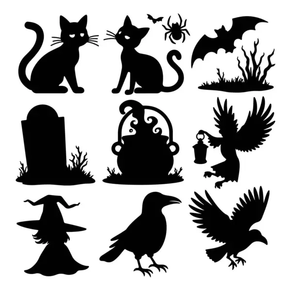 stock vector Eerie Halloween Silhouette Set Collection