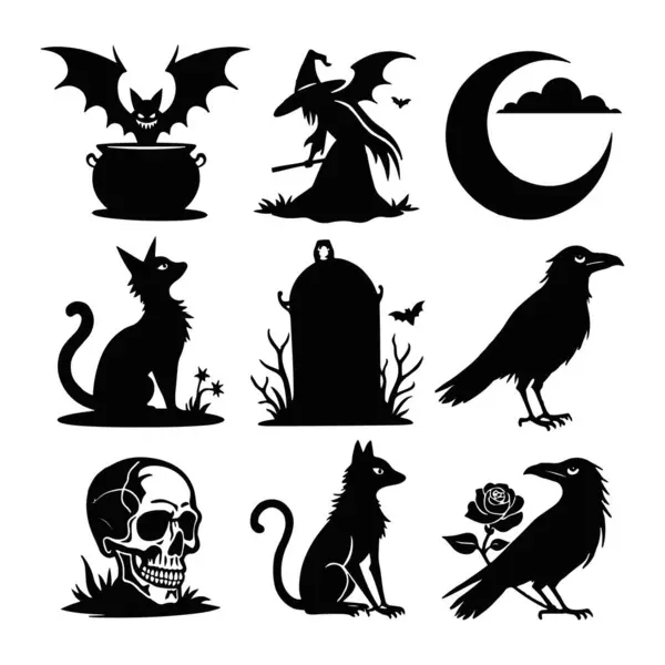 stock vector Mystical Halloween Shadows Set Collection In Silhouette