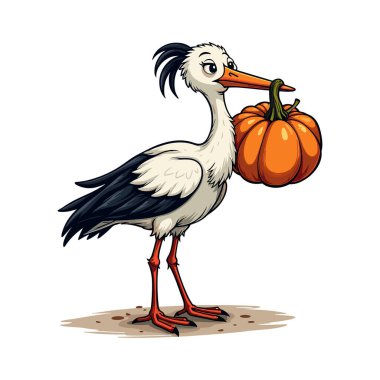 Thanksgiving Stork with Harvest Pumpkin clipart