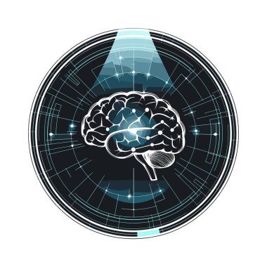 A brain illuminated with digital connections and circuits clipart