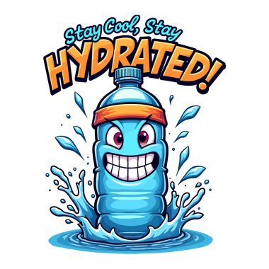 A vibrant water bottle character with a fierce expression and a headband, splashing water around clipart