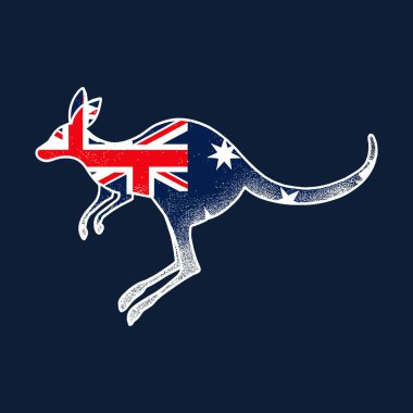 A dynamic kangaroo adorned with the Australian flag clipart