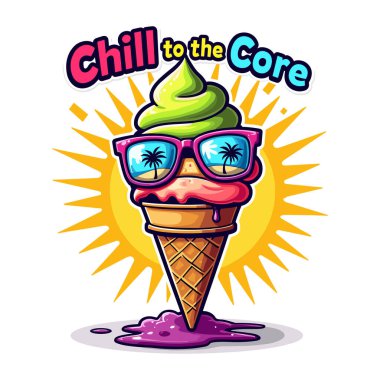 A fun and playful ice cream cone with the phrase Chill to the Core clipart