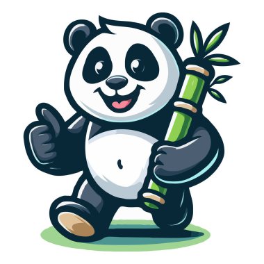 A cheerful panda holding a bamboo stalk and giving a thumbs-up clipart