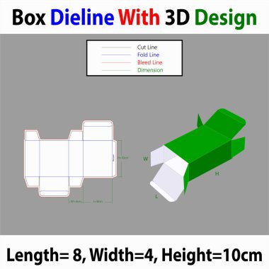 Rivers Tuck sonu Kare Kutusu 6x6x9cm Dieline Şablonu 3d Tasarım