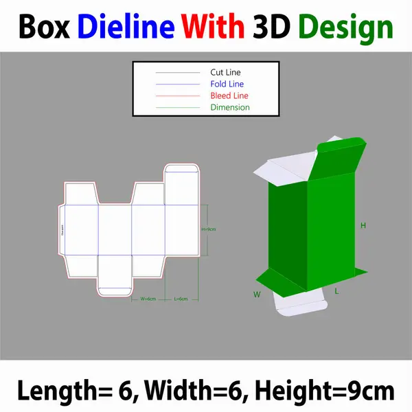 Rivers Tuck sonu Kare Kutusu 6x6x9cm Dieline Şablonu 3d Tasarım