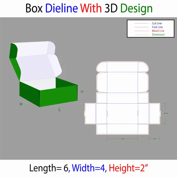 Posta Kutusu 6x4x2 inç Dieline Şablonu 3D Tasarım
