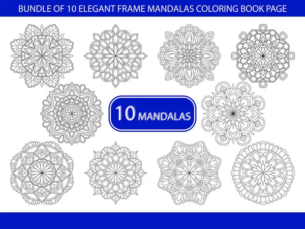 10 Zarif çerçeve Mandalas Boyama Kitabı Sayfası
