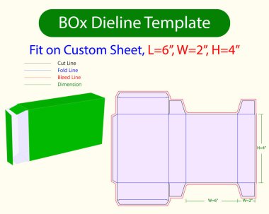 Biscici Kutu L 6, W 2, H 8 inç diline şablonu. Tasarım Düzenlenebilir Vectoe Dosyası