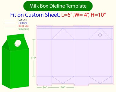  Süt kutusu L 6, W 4, H 25 inç dizel şablon. Tasarım Düzenlenebilir Vectoe Dosyası